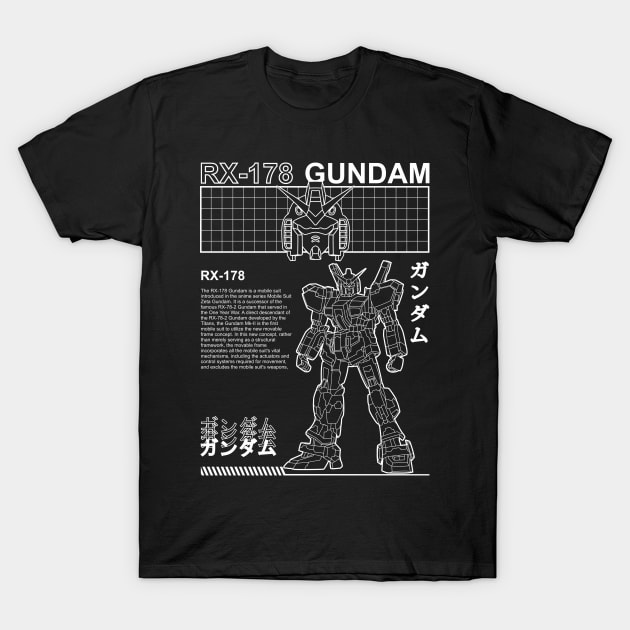 GUNDAM RX 178 BLACK WHITE STREETWEAR SHIRT HOODIE T-Shirt by Gundam Artwork